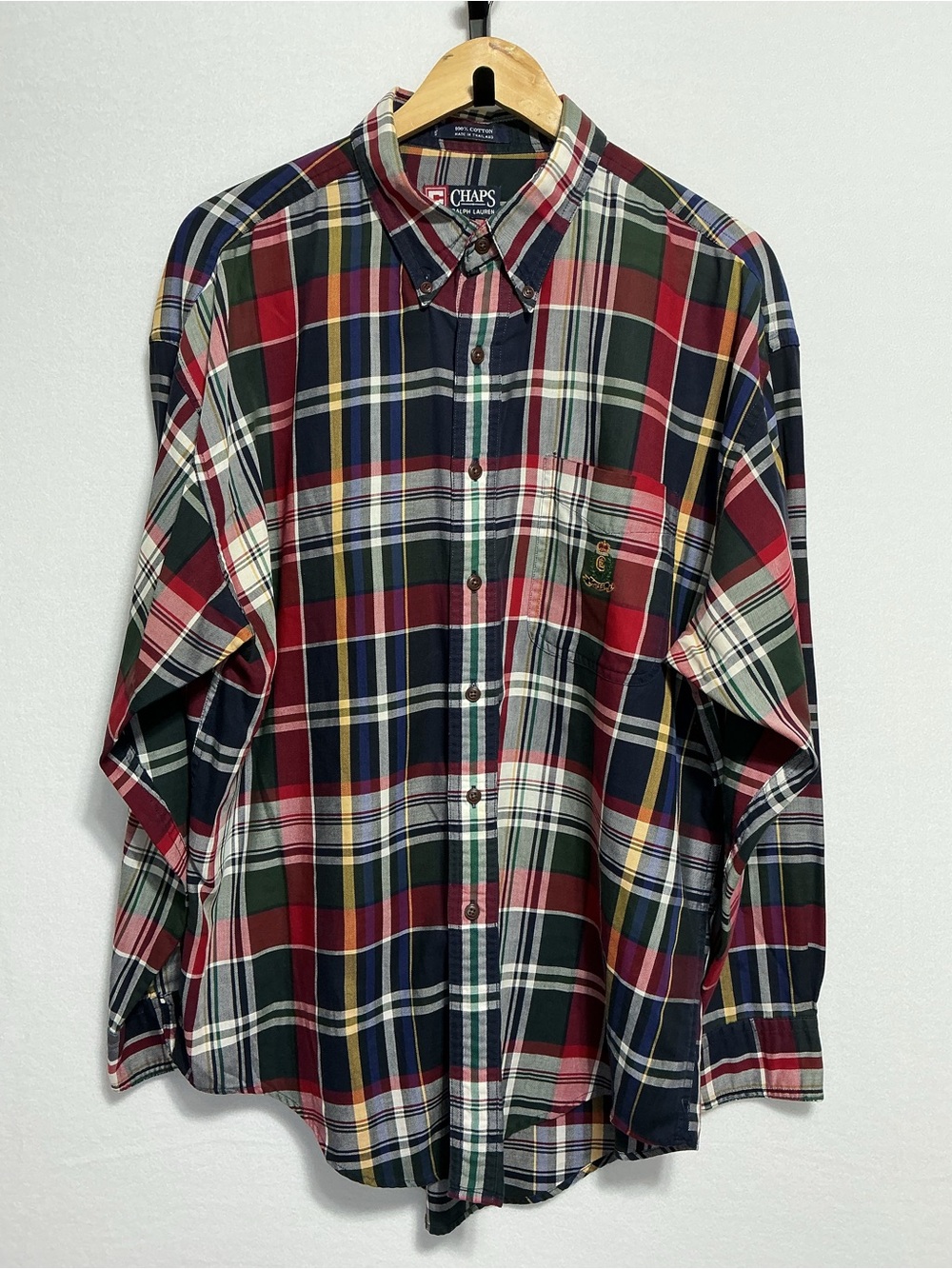 Vintage Chaps Ralph Lauren Plaid Shirt Men’s L Button Down 100% Cotton